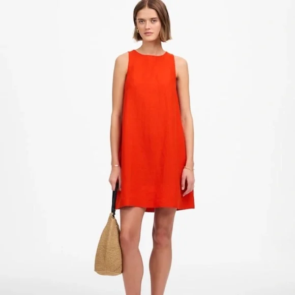 nwt madewell mini shift Sleeveless Red Dress linen bright flame small - Picture 2 of 13